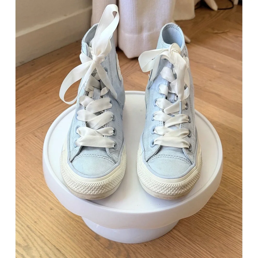 Converse Chuck Taylor All Star High Top Satin Light Blue Ribbon Laces A10280F 6 - Picture 5 of 9